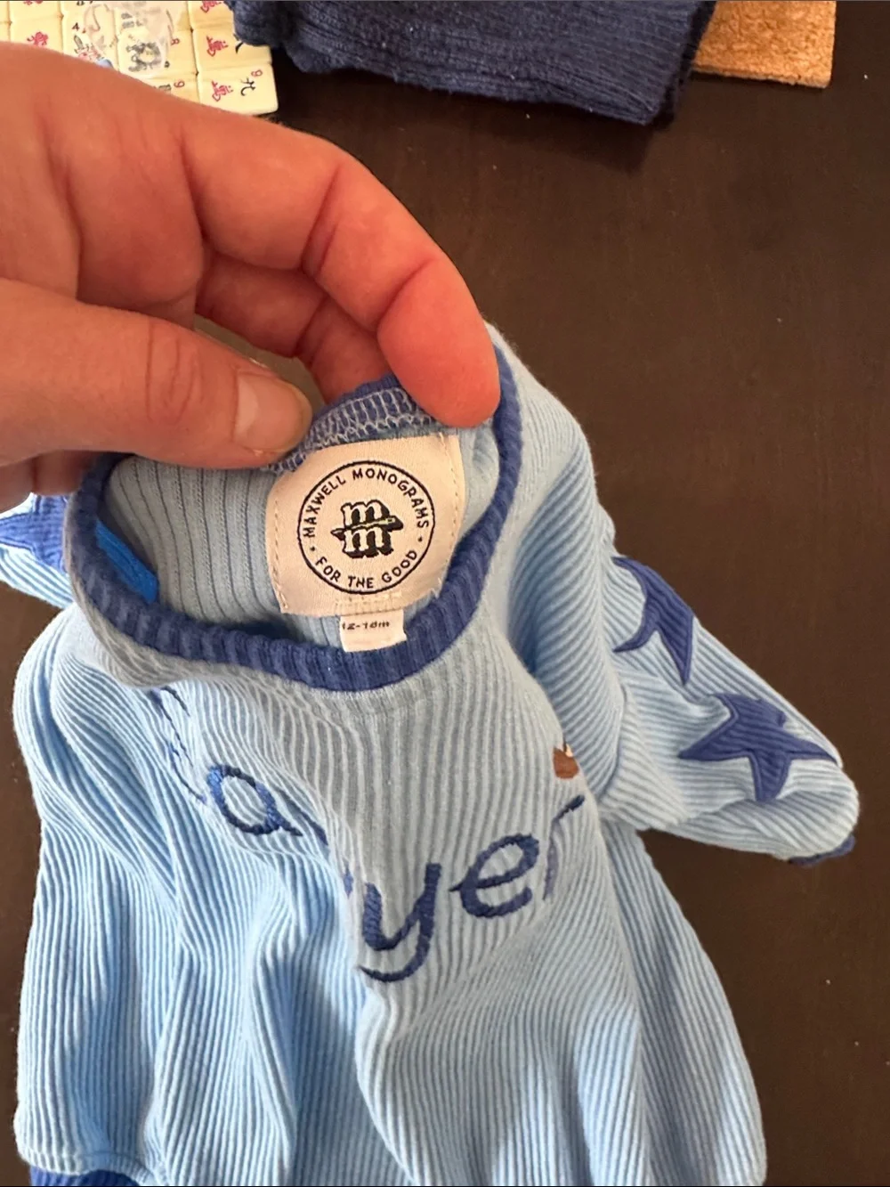 Light Blue Ribbed Baby Bubble Bodysuit with 'Sawyer' Embroidery